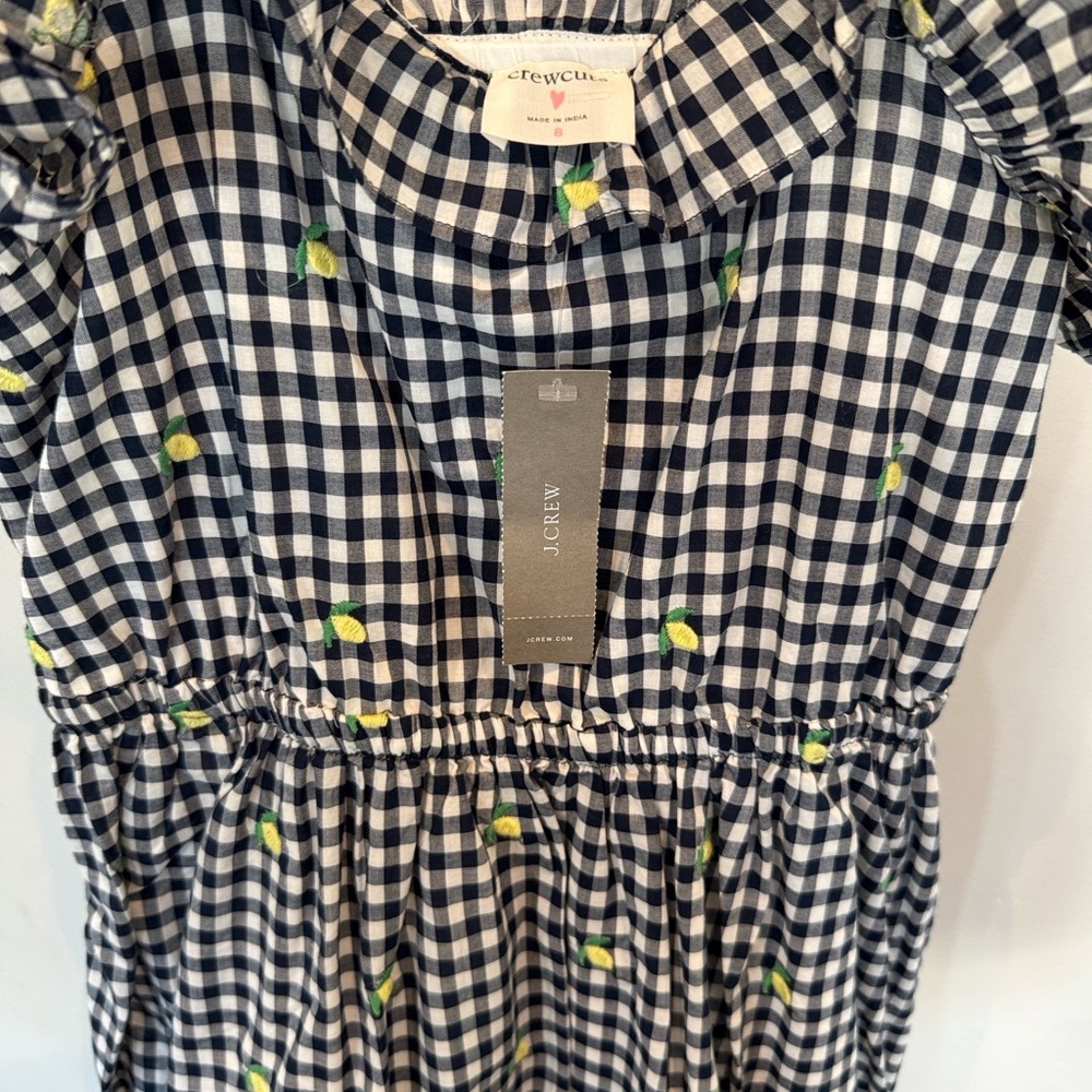 NWT J. Crew (CrewCuts) Black and White Gingham Dress with Lemon Details